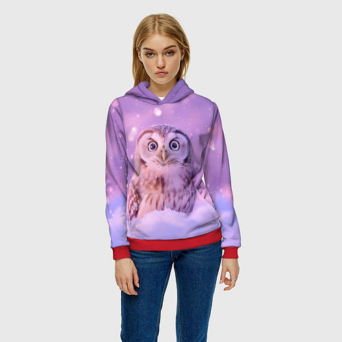 Женская толстовка Удивленная сова / 3D-Красный – фото 3