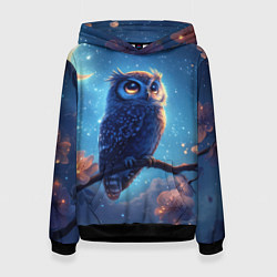 Толстовка-худи женская Ночная сова на ветке, цвет: 3D-черный