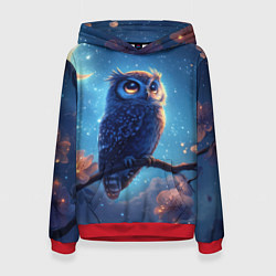 Толстовка-худи женская Сова на фоне ночного неба, цвет: 3D-красный