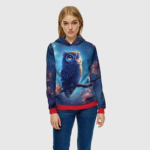 Женская толстовка Сова на фоне ночного неба / 3D-Красный – фото 3