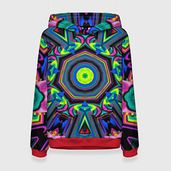 Толстовка-худи женская Оптический узор неоновые краски, цвет: 3D-красный