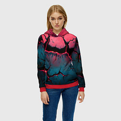 Толстовка-худи женская Объемные разломы текстура, цвет: 3D-красный — фото 2