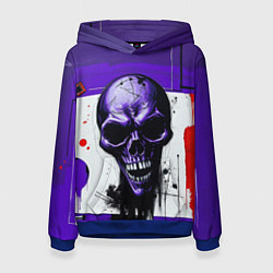 Толстовка-худи женская Пурпурный зловещий череп, цвет: 3D-синий
