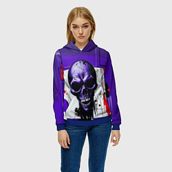 Толстовка-худи женская Пурпурный зловещий череп, цвет: 3D-синий — фото 2