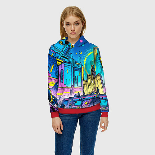 Женская толстовка Космический город / 3D-Красный – фото 3