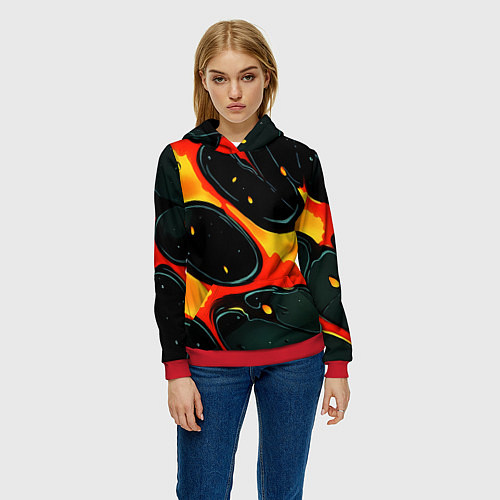 Женская толстовка Оранжевые разломы текстура / 3D-Красный – фото 3