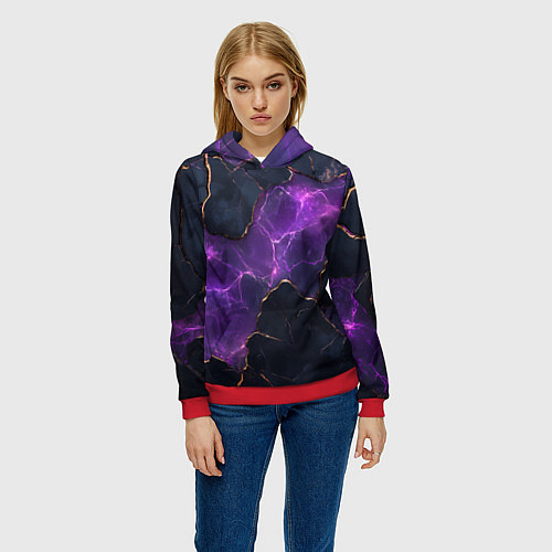 Женская толстовка Фиолетовый разлом с молниями / 3D-Красный – фото 3