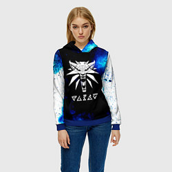 Толстовка-худи женская Ведьмак лого синие краски, цвет: 3D-синий — фото 2