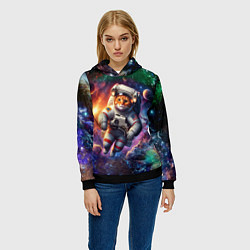 Толстовка-худи женская Котик бравый космонавт - неон, цвет: 3D-черный — фото 2