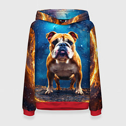 Толстовка-худи женская Бульдог в космосе, цвет: 3D-красный