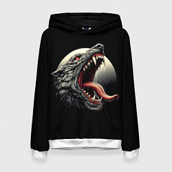 Толстовка-худи женская Волчья морда на фоне луны - нейроарт, цвет: 3D-белый