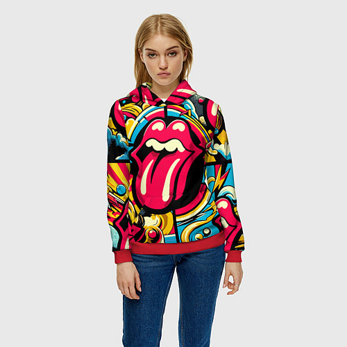 Женская толстовка Rolling Stones logo - pop art pattern / 3D-Красный – фото 3