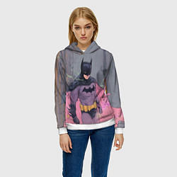 Толстовка-худи женская Бэтмен с розовым плащом, цвет: 3D-белый — фото 2