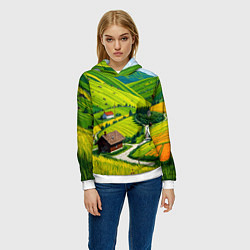 Толстовка-худи женская Русская душа и поле, цвет: 3D-белый — фото 2