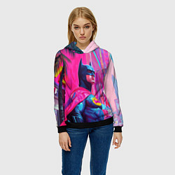 Толстовка-худи женская Бэтмен в розовом стиле, цвет: 3D-черный — фото 2