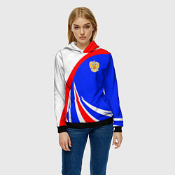 Толстовка-худи женская Герб России - цвета флага, цвет: 3D-черный — фото 2