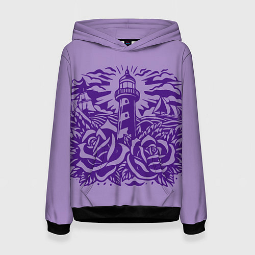 Женская толстовка Маяк с розами и корабли / 3D-Черный – фото 1