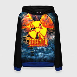 Толстовка-худи женская Stalker огненное лого чернобыль, цвет: 3D-синий