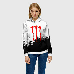 Толстовка-худи женская Monster energy чёрно белые краски, цвет: 3D-белый — фото 2