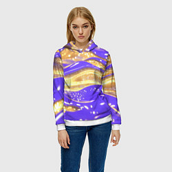 Толстовка-худи женская Фиолетово-золотая жидкая текстура, цвет: 3D-белый — фото 2