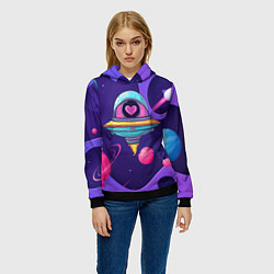 Толстовка-худи женская Летающая тарелка с сердцем, цвет: 3D-черный — фото 2