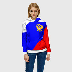 Толстовка-худи женская Россия волна и герб, цвет: 3D-белый — фото 2