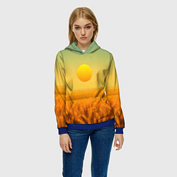 Толстовка-худи женская Закат над пшеничным полем, цвет: 3D-синий — фото 2