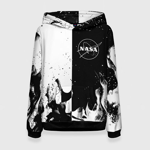 Женская толстовка Nasa черно белый огонь / 3D-Черный – фото 1