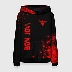 Толстовка-худи женская Bon Jovi - red gradient вертикально, цвет: 3D-черный