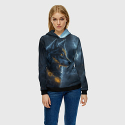 Толстовка-худи женская Волк фэнтези стиль, цвет: 3D-черный — фото 2