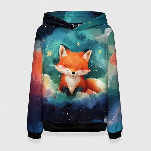 Женская толстовка Лисенок на облаках / 3D-Черный – фото 1