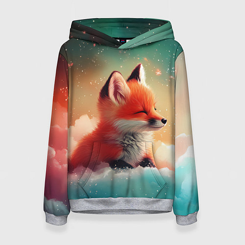 Женская толстовка Милый лисенок спит на облаке / 3D-Меланж – фото 1