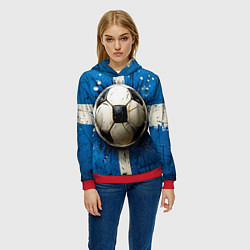 Толстовка-худи женская Футбольный мяч на синем, цвет: 3D-красный — фото 2