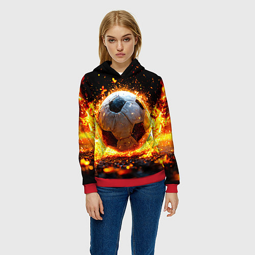 Женская толстовка Футбольный мяч в огне / 3D-Красный – фото 3