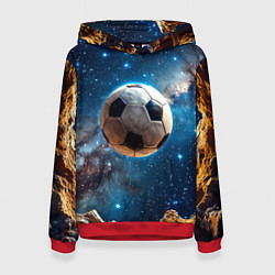 Толстовка-худи женская Футбольный мяч в космосе, цвет: 3D-красный