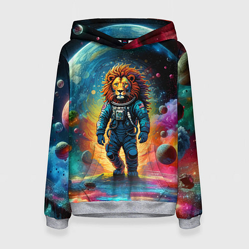 Женская толстовка Лев бравый космонавт - неоновый космос / 3D-Меланж – фото 1