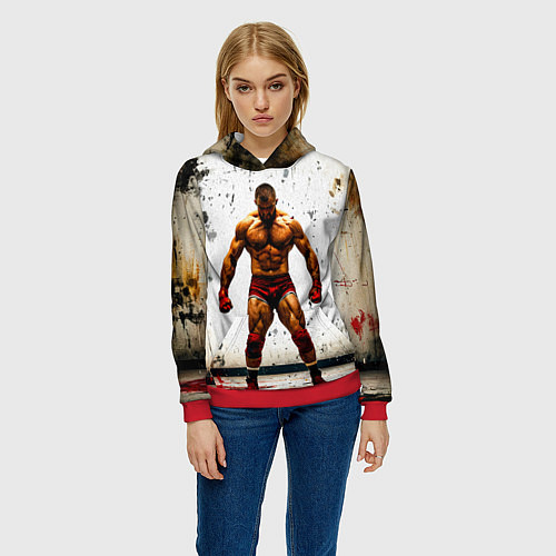 Женская толстовка Реслер на белом / 3D-Красный – фото 3