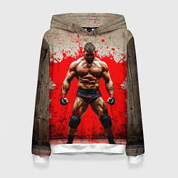 Толстовка-худи женская Реслер на красном, цвет: 3D-белый