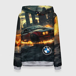Толстовка-худи женская BMW огненный дрифт, цвет: 3D-меланж