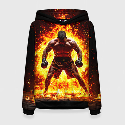 Женская толстовка Боксер в огне / 3D-Черный – фото 1