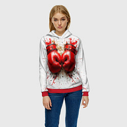 Толстовка-худи женская Красные бойцовские перчатки на белом, цвет: 3D-красный — фото 2