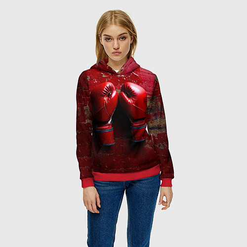 Женская толстовка Бойцовские перчатки на красном / 3D-Красный – фото 3