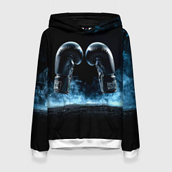 Толстовка-худи женская Черные бойцовские перчатки в дыму, цвет: 3D-белый