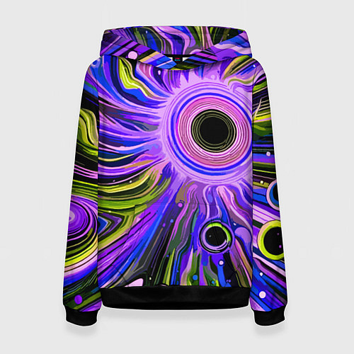 Женская толстовка Абстрактный неоновый космос - чёрная дыра / 3D-Черный – фото 1