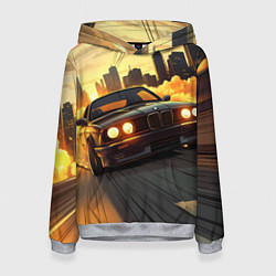 Толстовка-худи женская БМВ на фоне заката, цвет: 3D-меланж