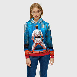 Толстовка-худи женская Дзюдоист на синем, цвет: 3D-красный — фото 2