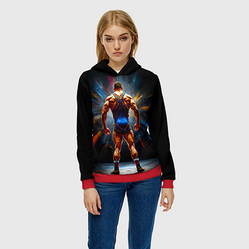 Женская толстовка Греко-римский борец на черном / 3D-Красный – фото 3