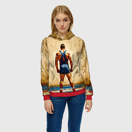 Женская толстовка Греко-римский борец на бежевом / 3D-Красный – фото 3