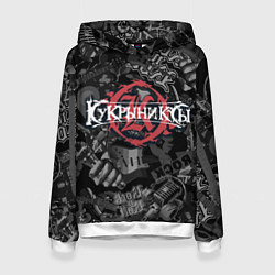 Толстовка-худи женская Кукрыниксы логотип на фоне гитар, цвет: 3D-белый