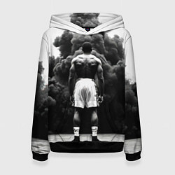 Толстовка-худи женская Мухаммед Али в черном дыму, цвет: 3D-черный